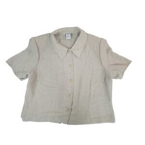 Dressbarn Women's Plus Size 20W Tan Button Up Short Sleeve Blouse Work Top